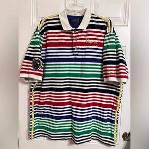 Coogi Polo Shirt Men's 2XL Multicolor Striped HipHop Patch Embroidered Vintage